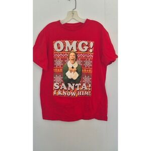 Elf Movie OMG Santa I Know Him Ugly Christmas Sweater T Shirt Red Womens L